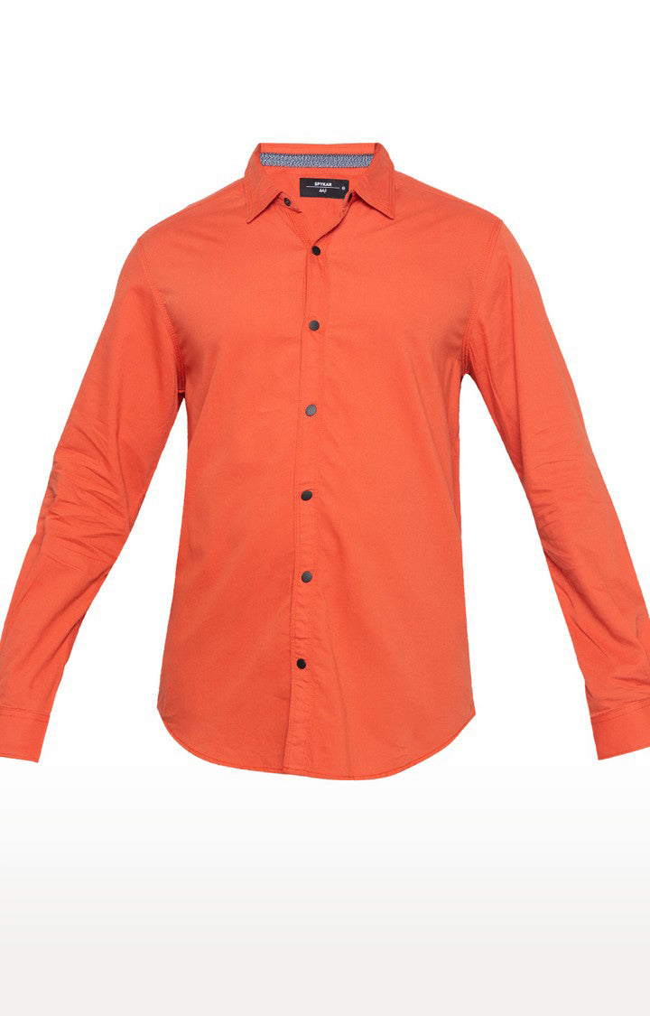 Spykar Men'S Orange Cotton Solid Casual Shirts