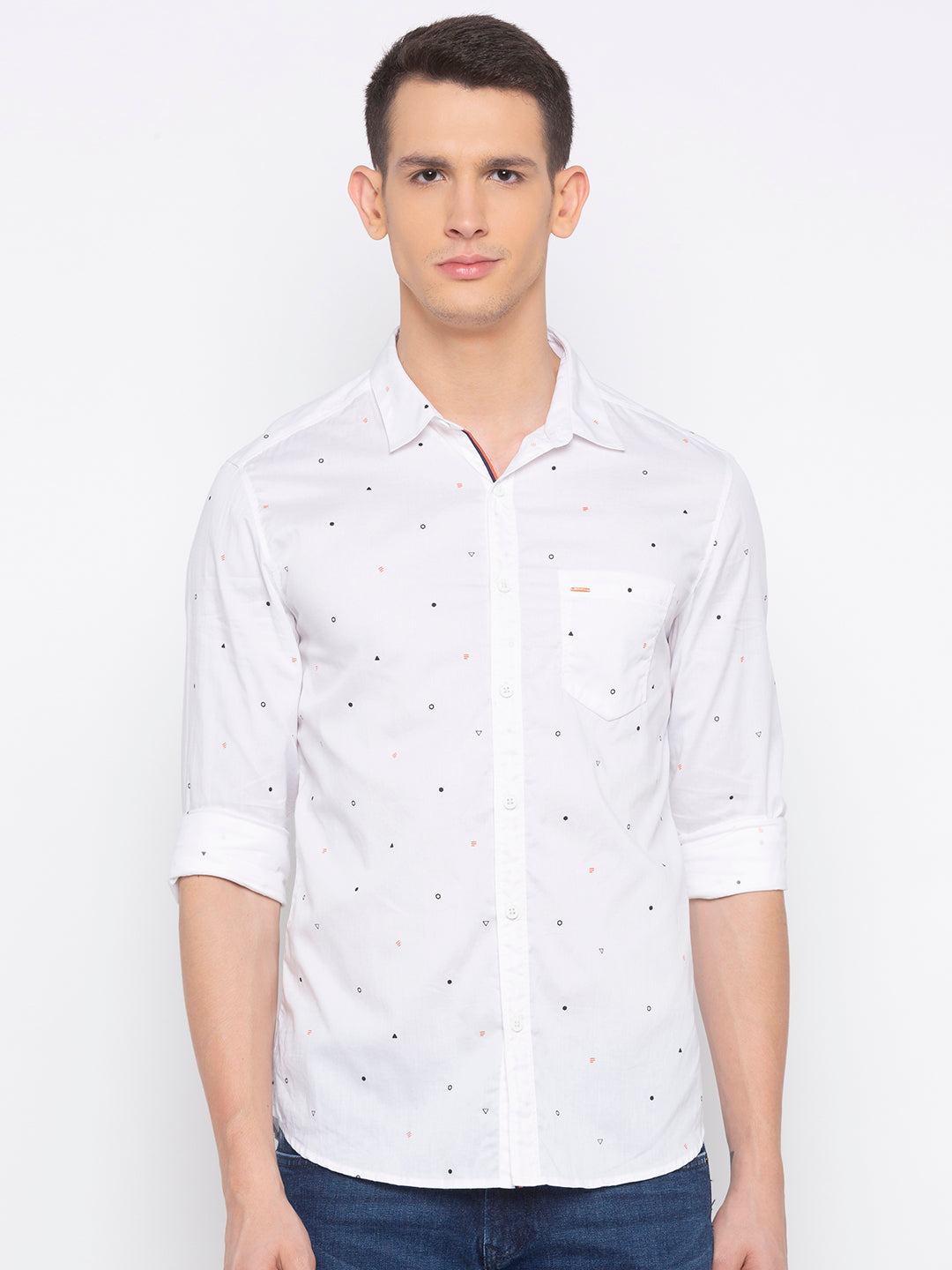 Spykar Men White Printed Slim Fit Casual Shirt