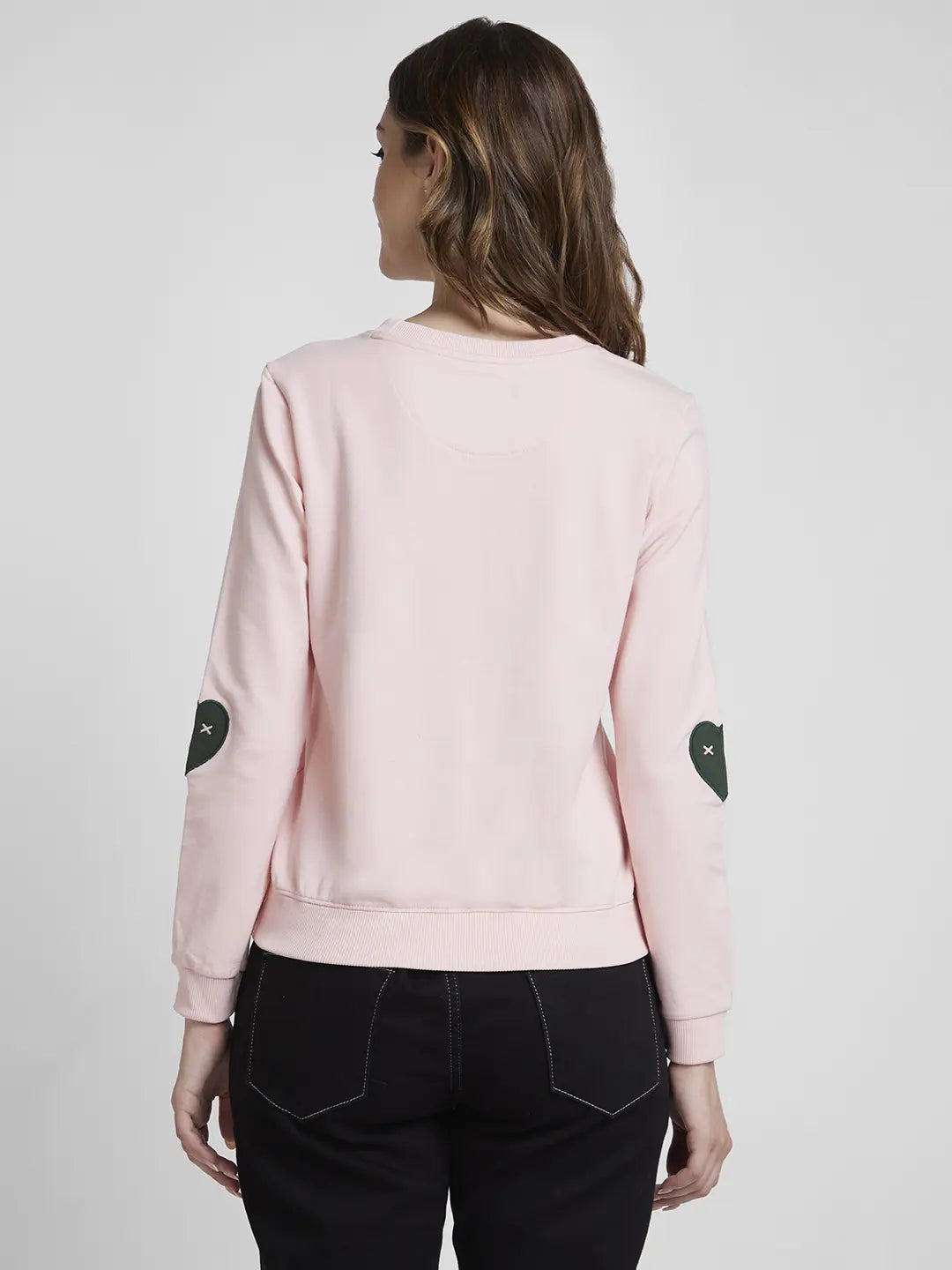 Spykar Women Baby Pink Blended Regular FIt Round Neck Printed Sweatshirt