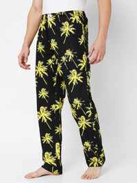 Men Premium Black & Yellow Cotton Printed Pyjama - Underjeans By Spykar