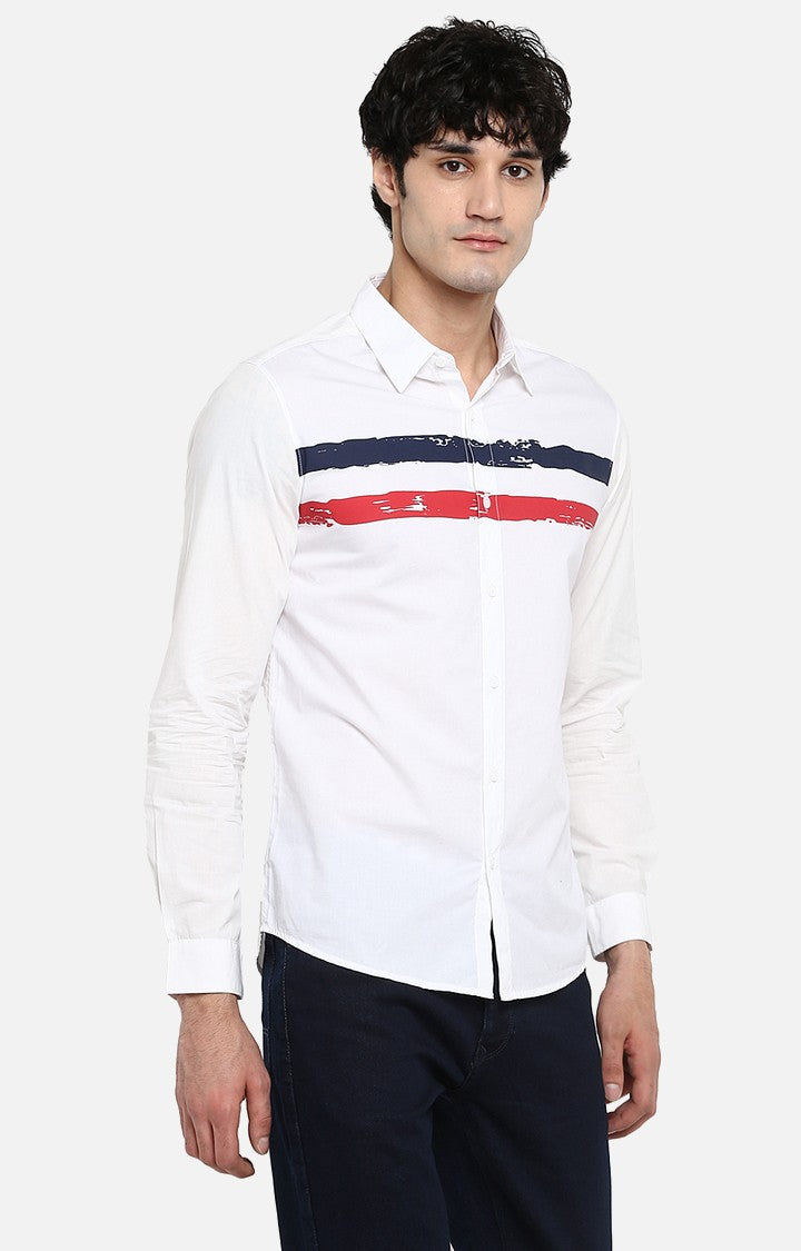 Spykar Men'S White Cotton Striped Casual Shirts