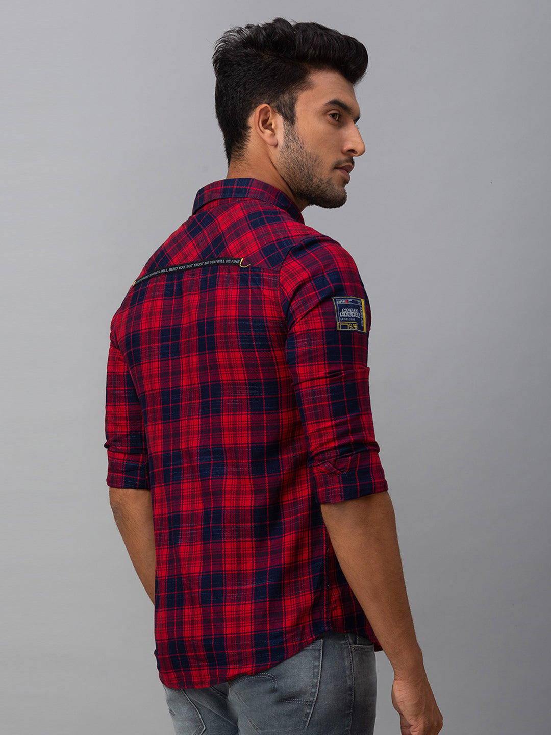 Spykar Men Red Cotton Slim Fit Shirt