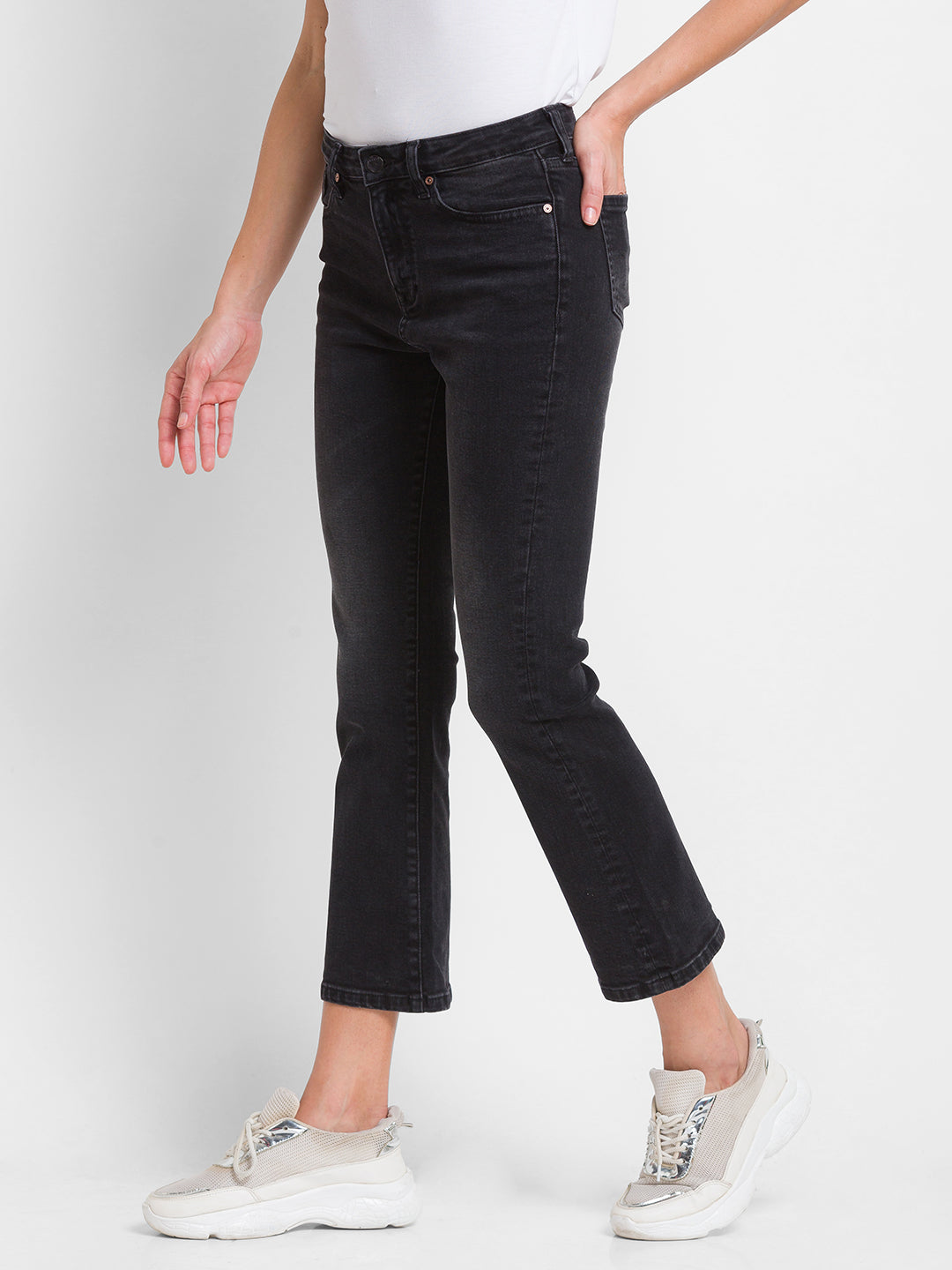 Spykar Black Lycra Flare Fit Ankle Length Jeans For Women (Elissa)