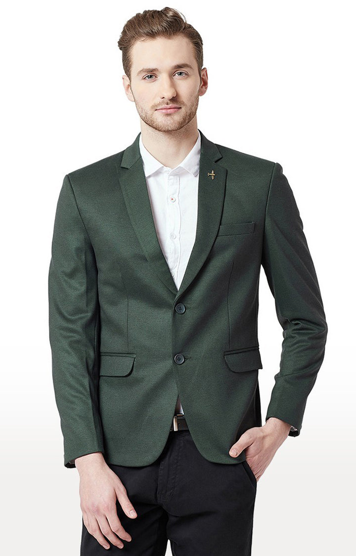 Spykar Green Cotton Regular Fit Blazer For Men