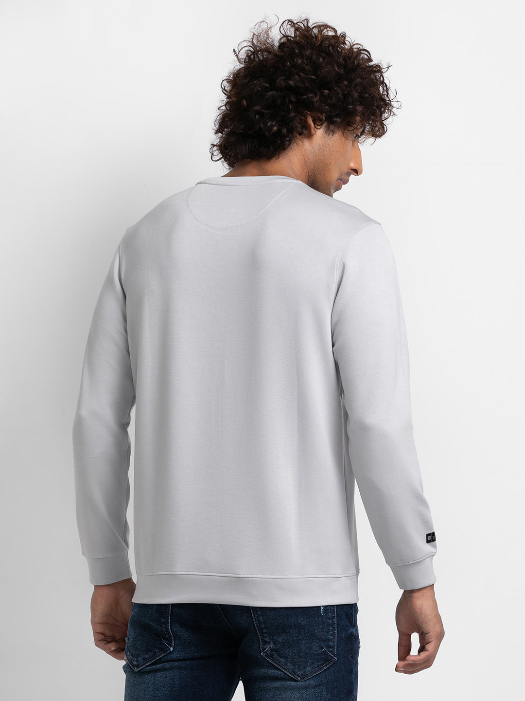 Spykar Silver Grey Cotton Full Sleeve Round Neck Sweatshirt For Men