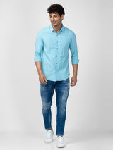 Spykar Men Haze Blue Cotton Slim Fit Striped Shirt