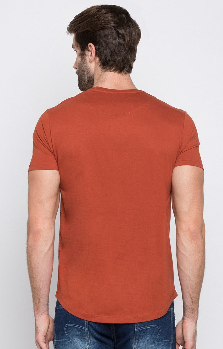 Spykar Burnt Orange Printed Slim Fit Men T-Shirts