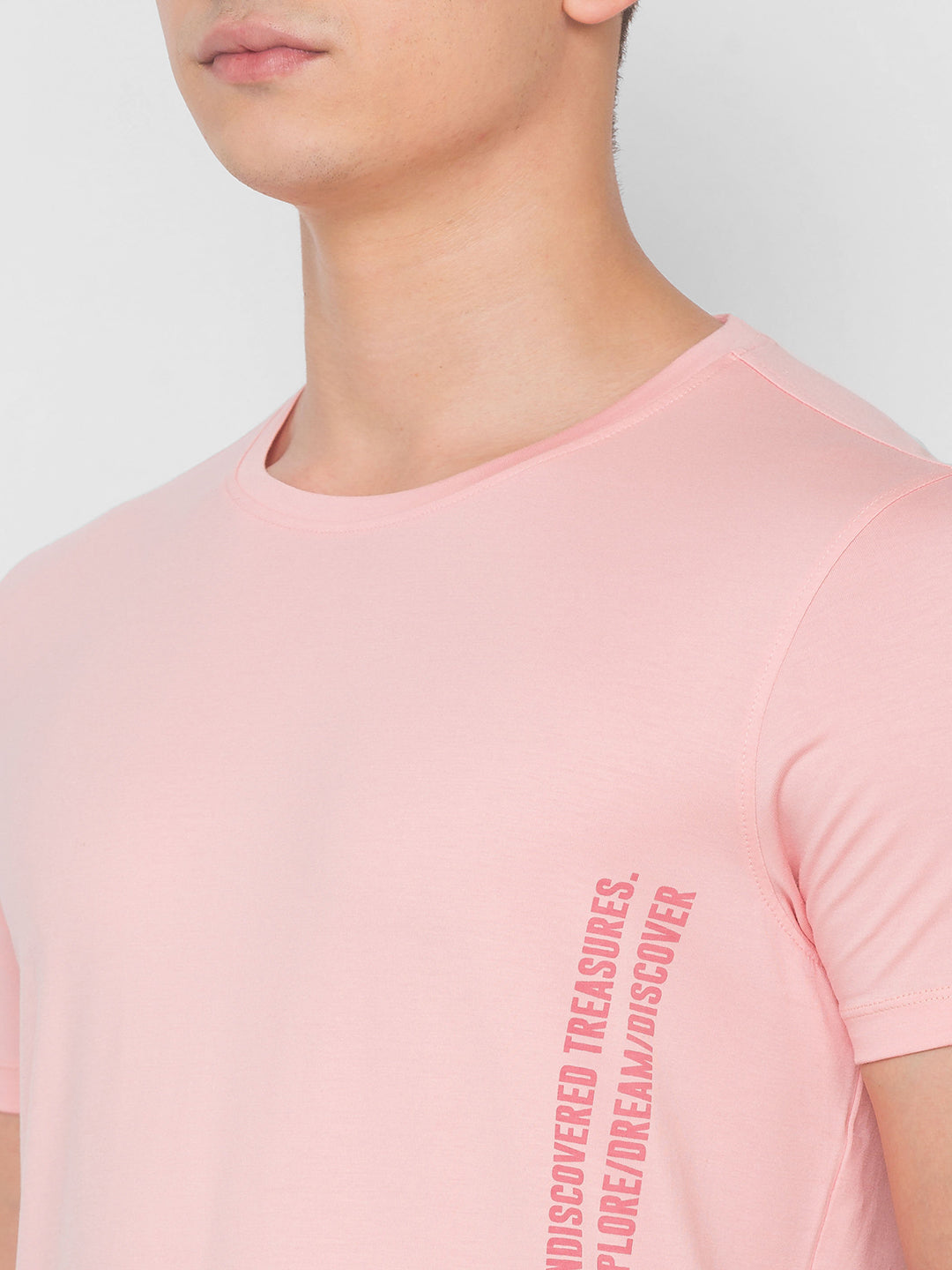 Spykar Men Pink Cotton Slim Fit Round Neck T-Shirt