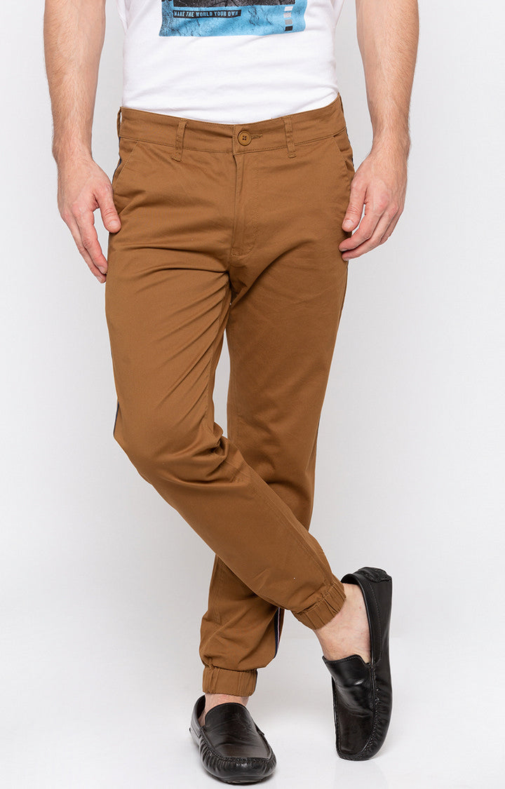 Spykar Men Brown Cotton Slim Fit Casual Trousers