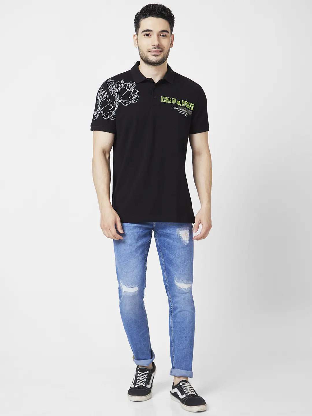 Spykar Men Mid Blue Cotton Slim Fit Narrow Length Mild Distressed Low Rise Jeans (Skinny)