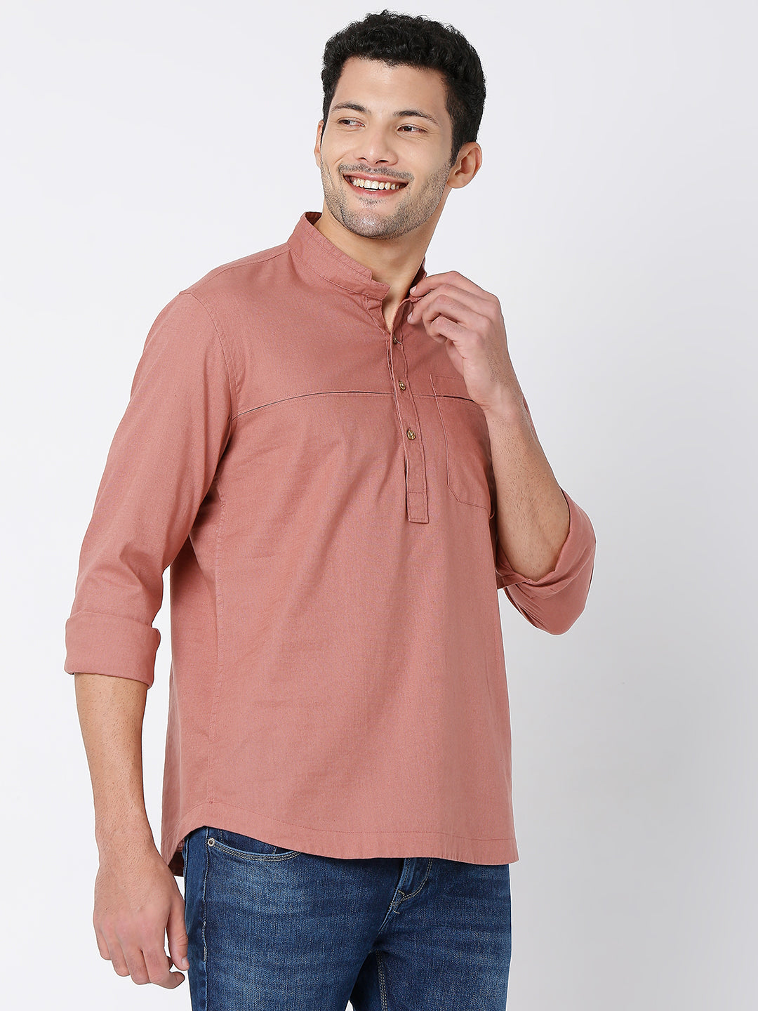 Spykar Men Onion Cotton Linen Full Sleeve Plain Kurta