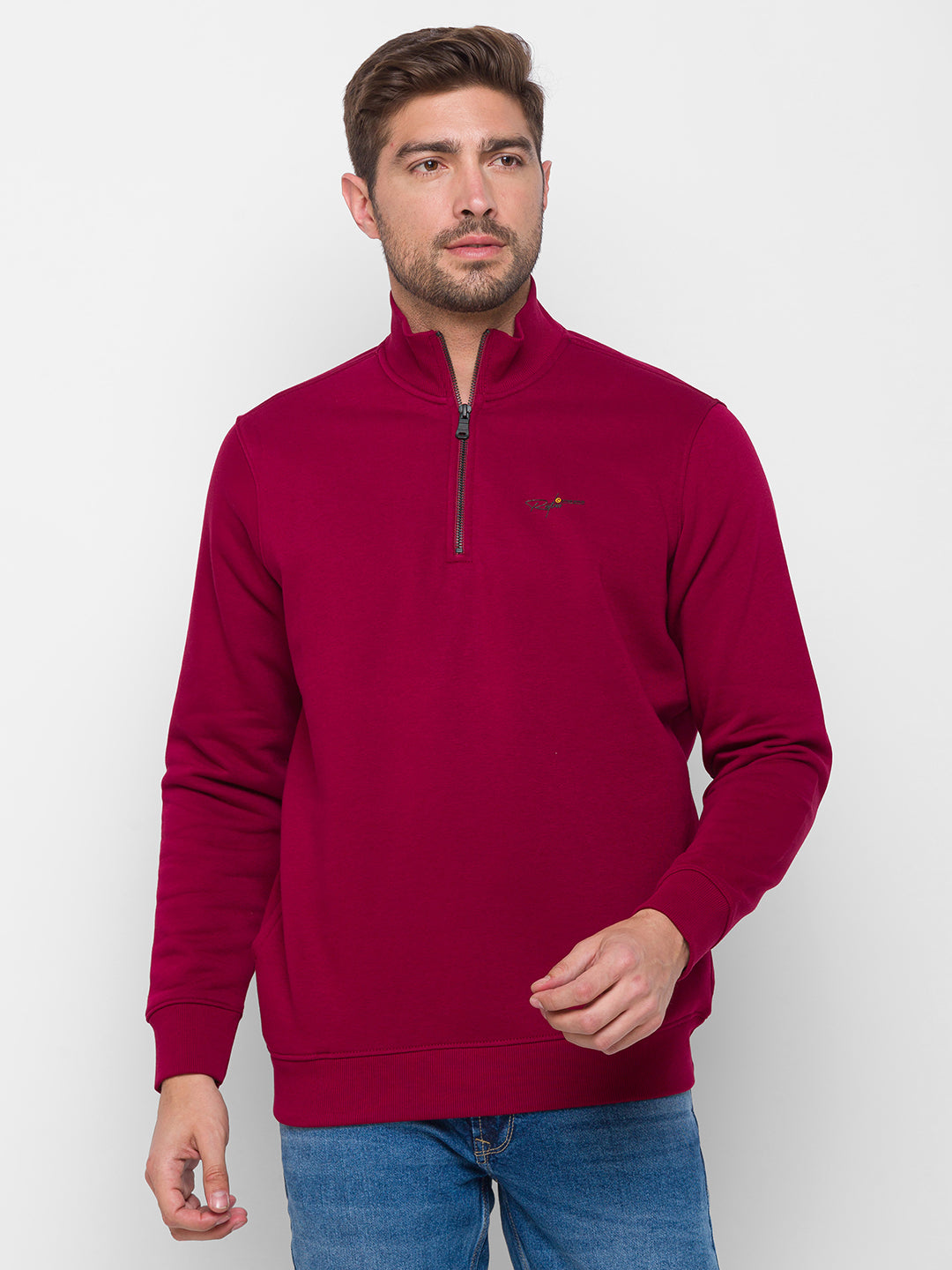 Spykar Purple Cotton Slim Fit Sweatshirt For Men