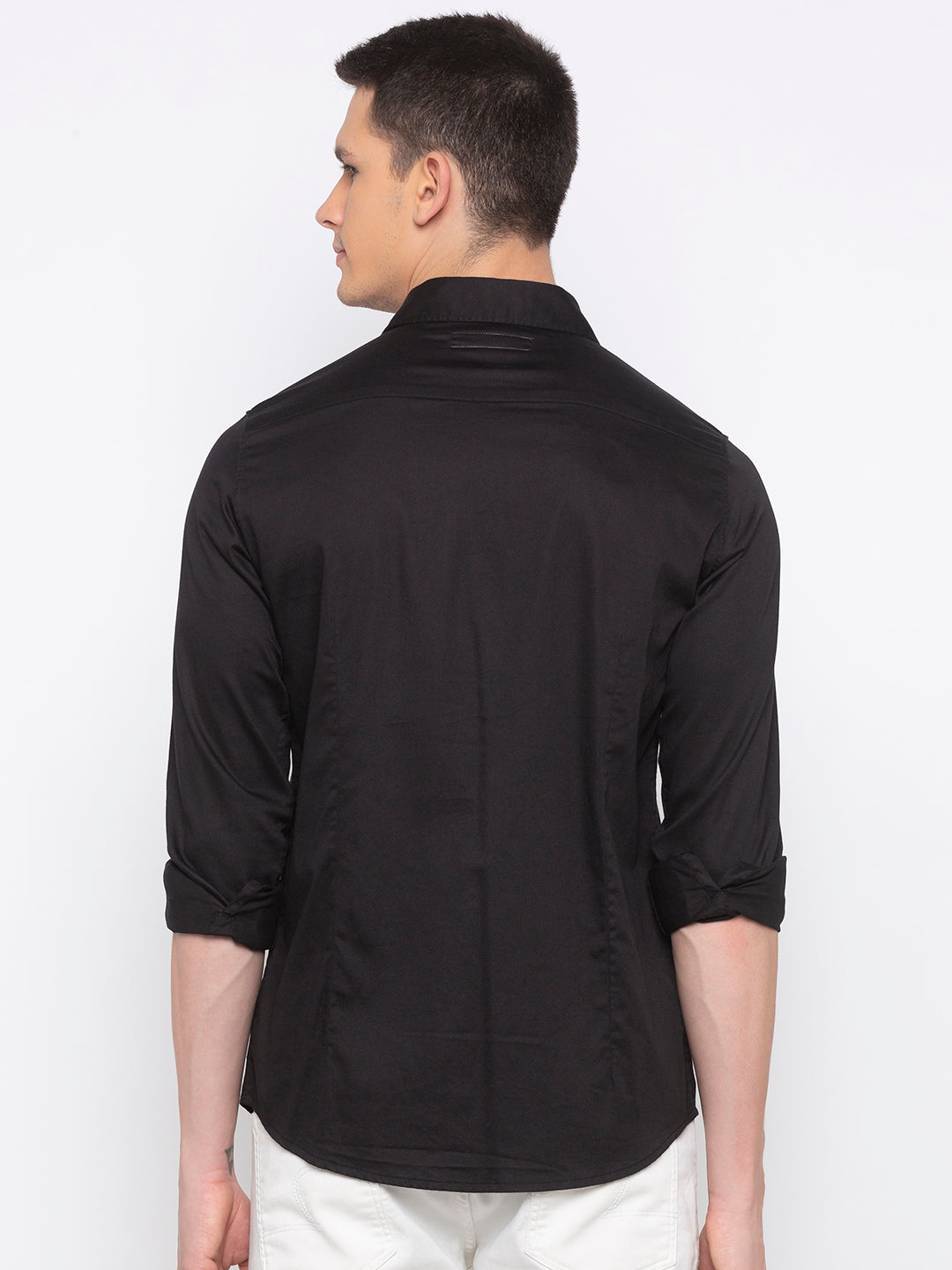 Spykar Slim Fit Men Black Solid Casual Shirt