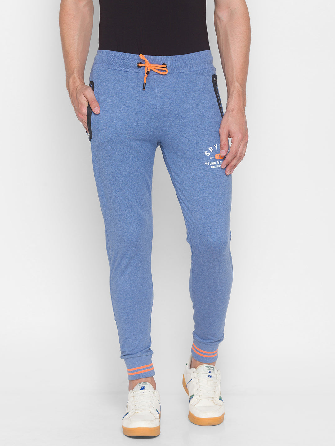 Spykar Men Blue Cotton Regular Fit Mid Rise Trackpant