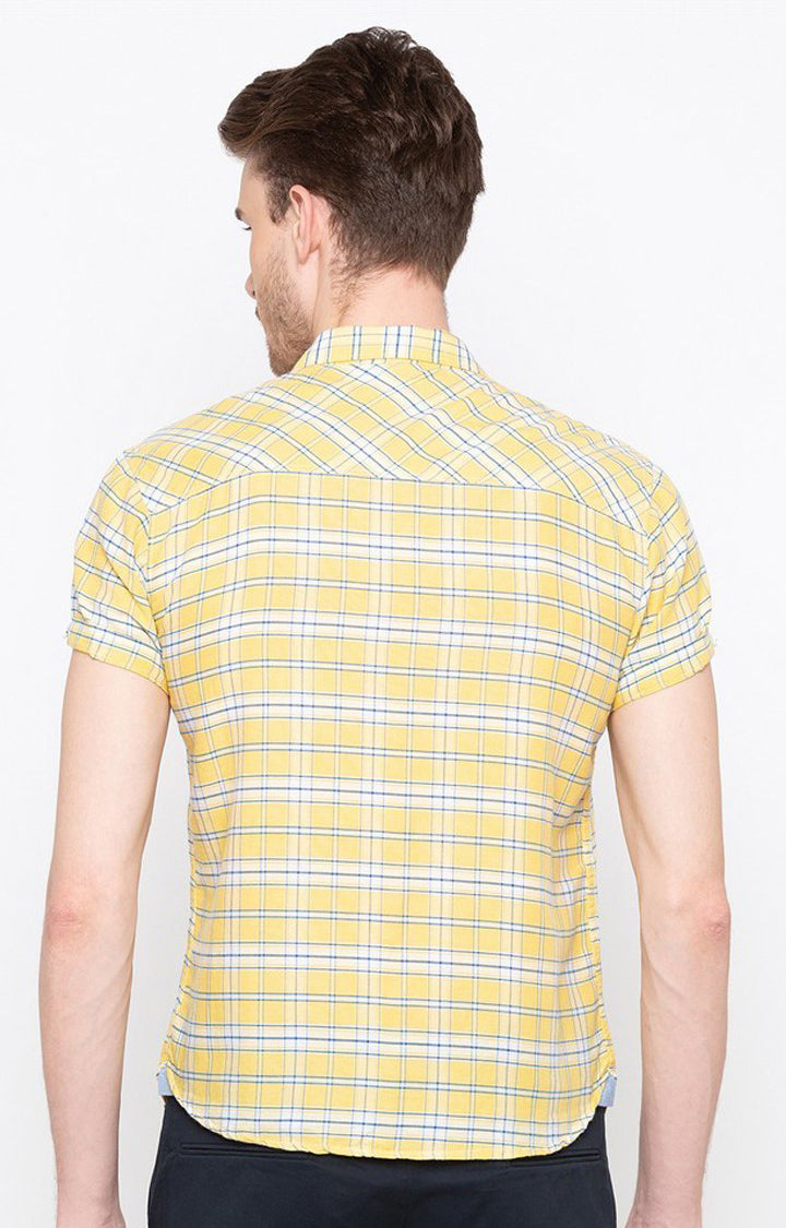 Spykar Men'S Yellow Cotton Checked Casual Shirts