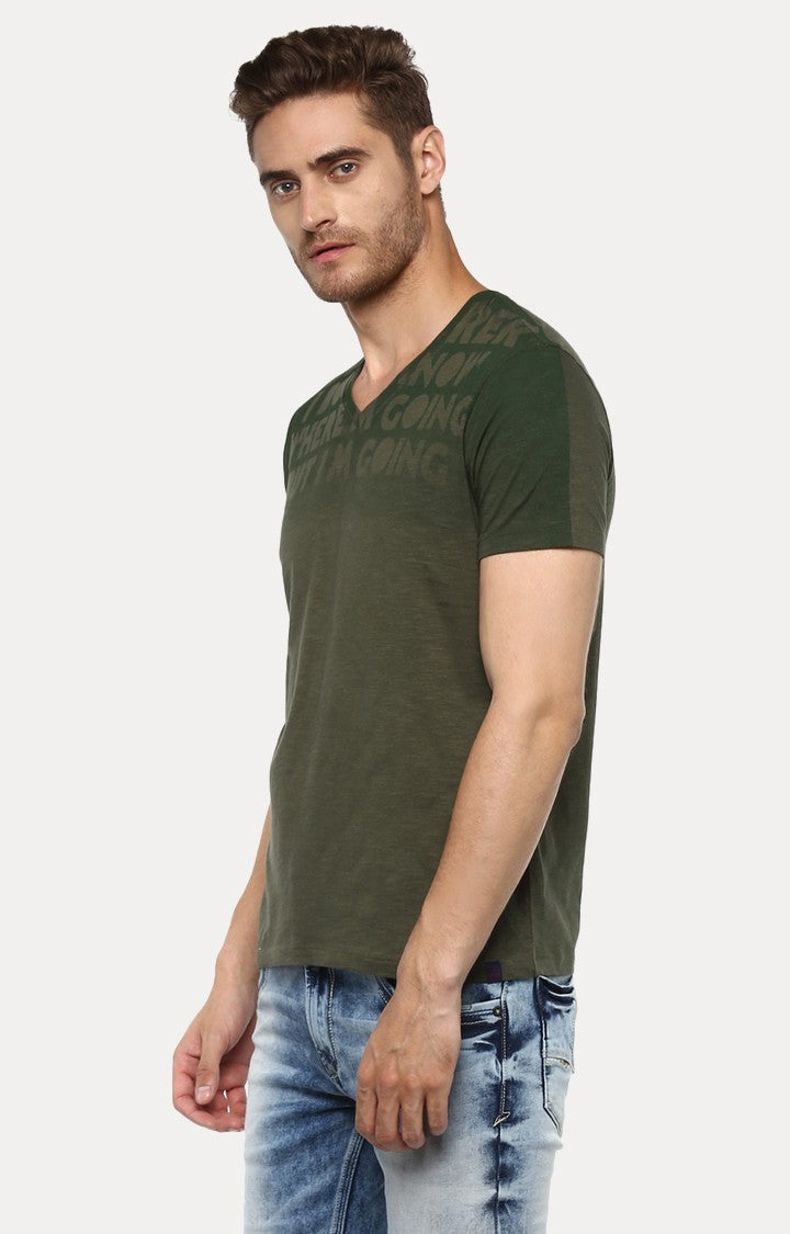 Spykar Green Printed Slim Fit Men T-Shirts