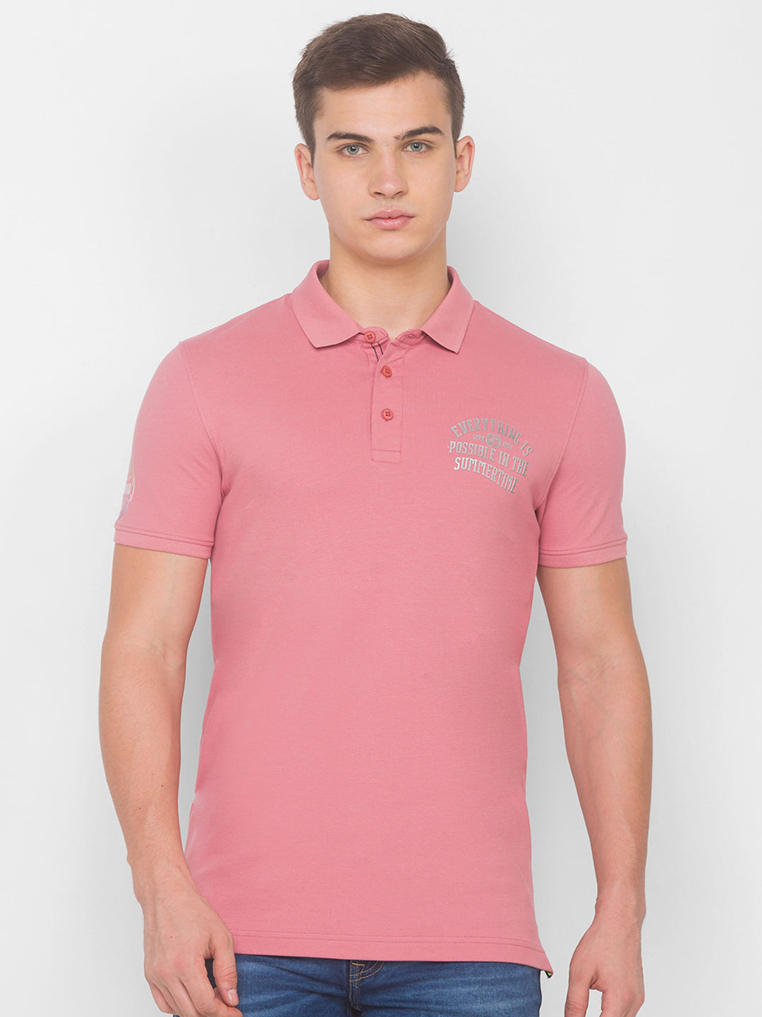 Spykar Men Dusty Pink Blended T-Shirt (Slim)