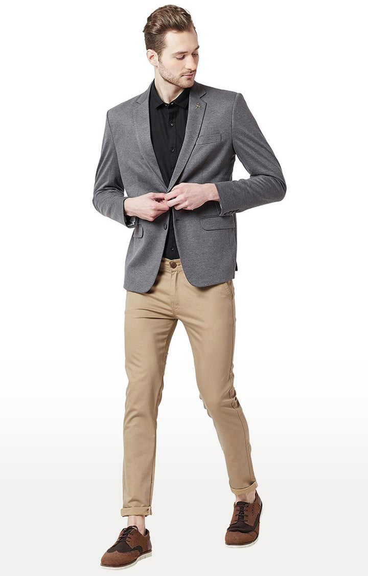 Spykar Grey Cotton Regular Fit Blazer For Men