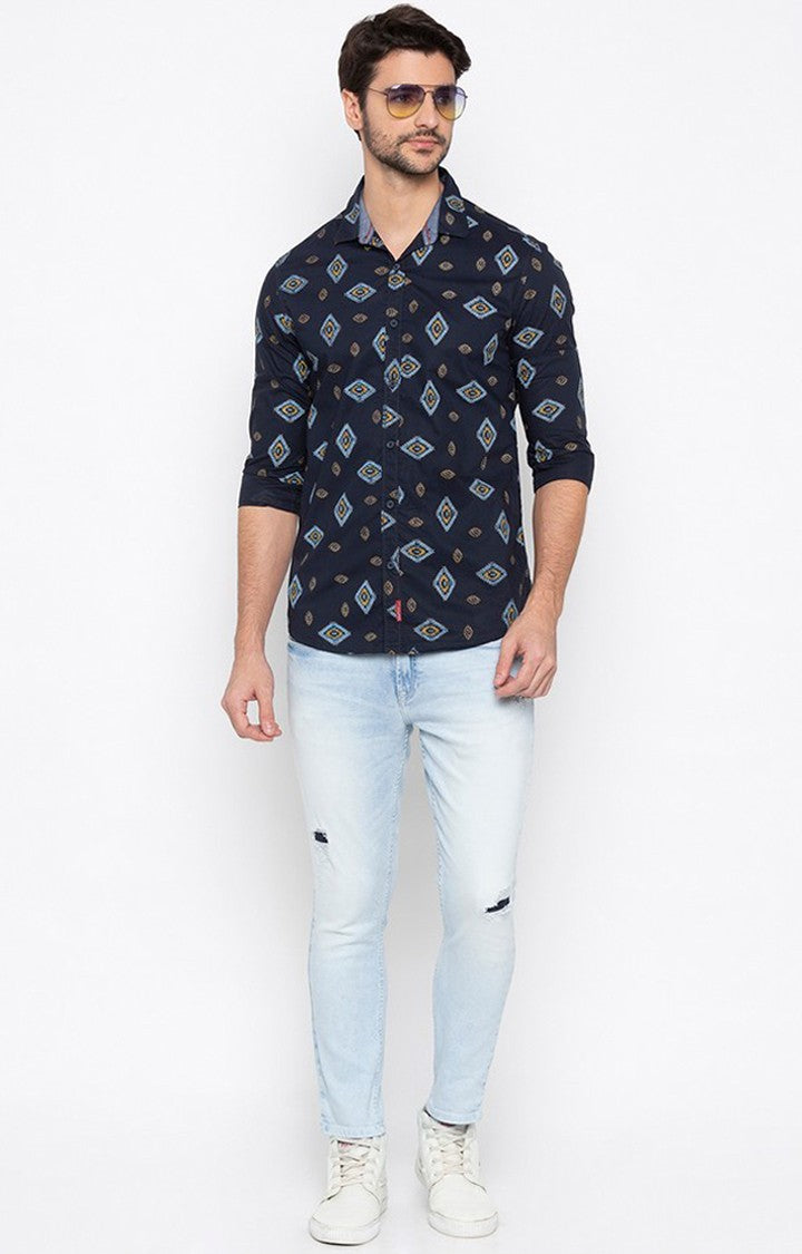 Spykar Men Navy Printed Slim Fit Casual Shirt