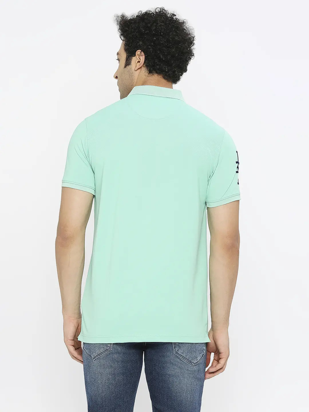 Spykar Men Ice Green Blended Regular Fit Half Sleeve Plain Polo Tshirt