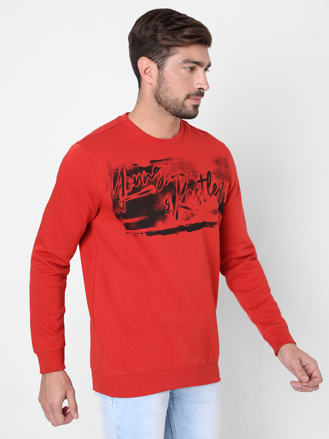 Spykar Orange Cotton Sweatshirt For Men