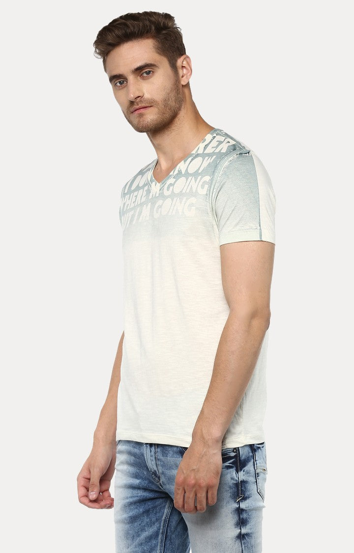 Spykar Men White Printed Slim Fit T-Shirt