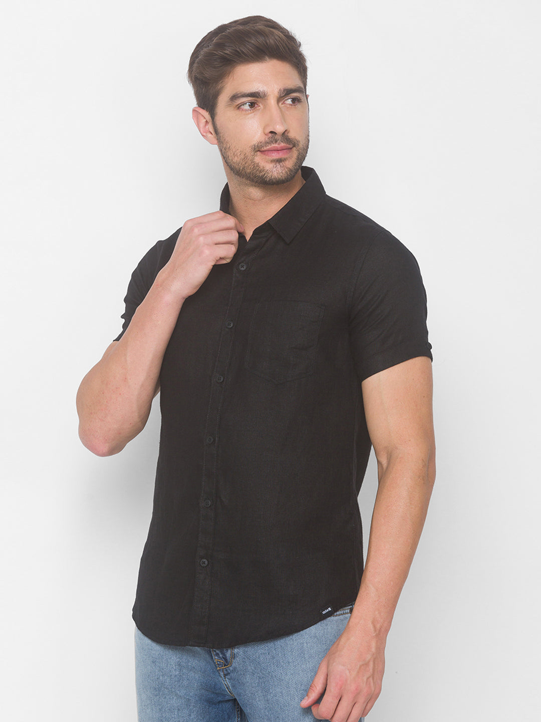 Spykar Men Black Cotton Shirts (Slim)