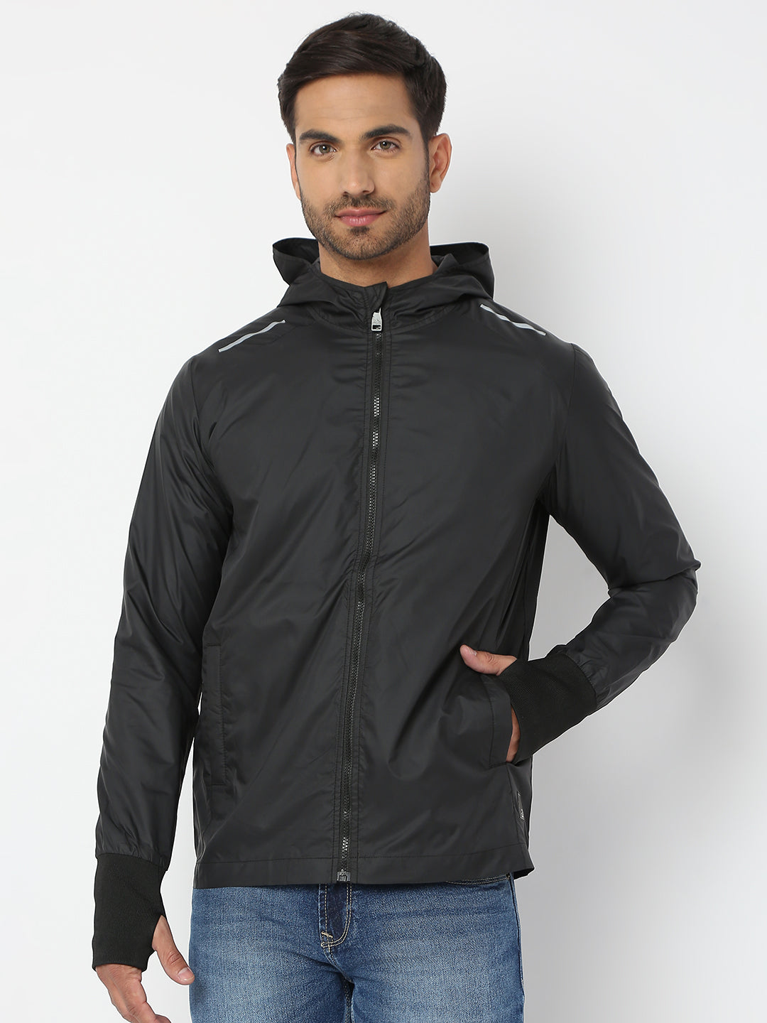 Spykar Men Black Nylon Regular Fit Jacket