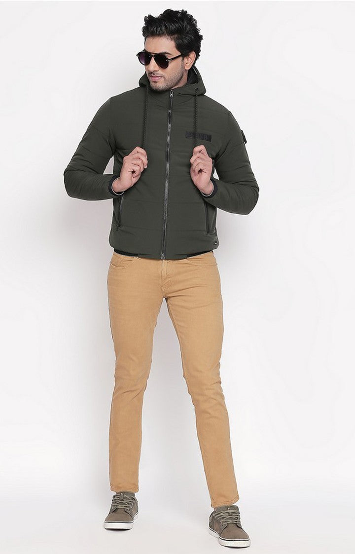 Spykar Men Olive Solid Hoodie