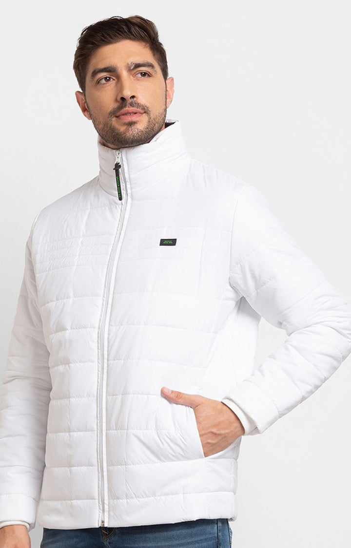 Spykar White Polyester Full Sleeve Casual Jacket For Men