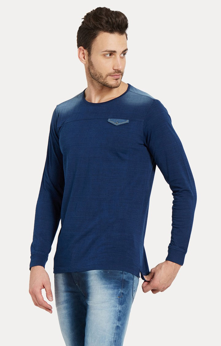 Spykar Blue Solid Slim Fit Men T-Shirts