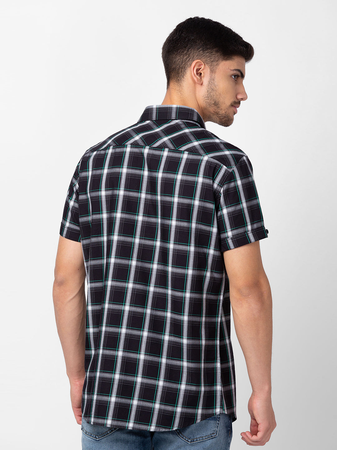 Spykar Men Black Cotton Slim Fit Checkered Shirt