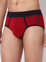 Men Premium Cotton Blend Maroon Brief- Underjeans By Spykar