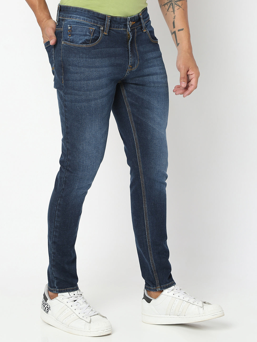 Spykar Men Dark Blue Cotton Slim Fit Tapered Length Jeans (Kano)