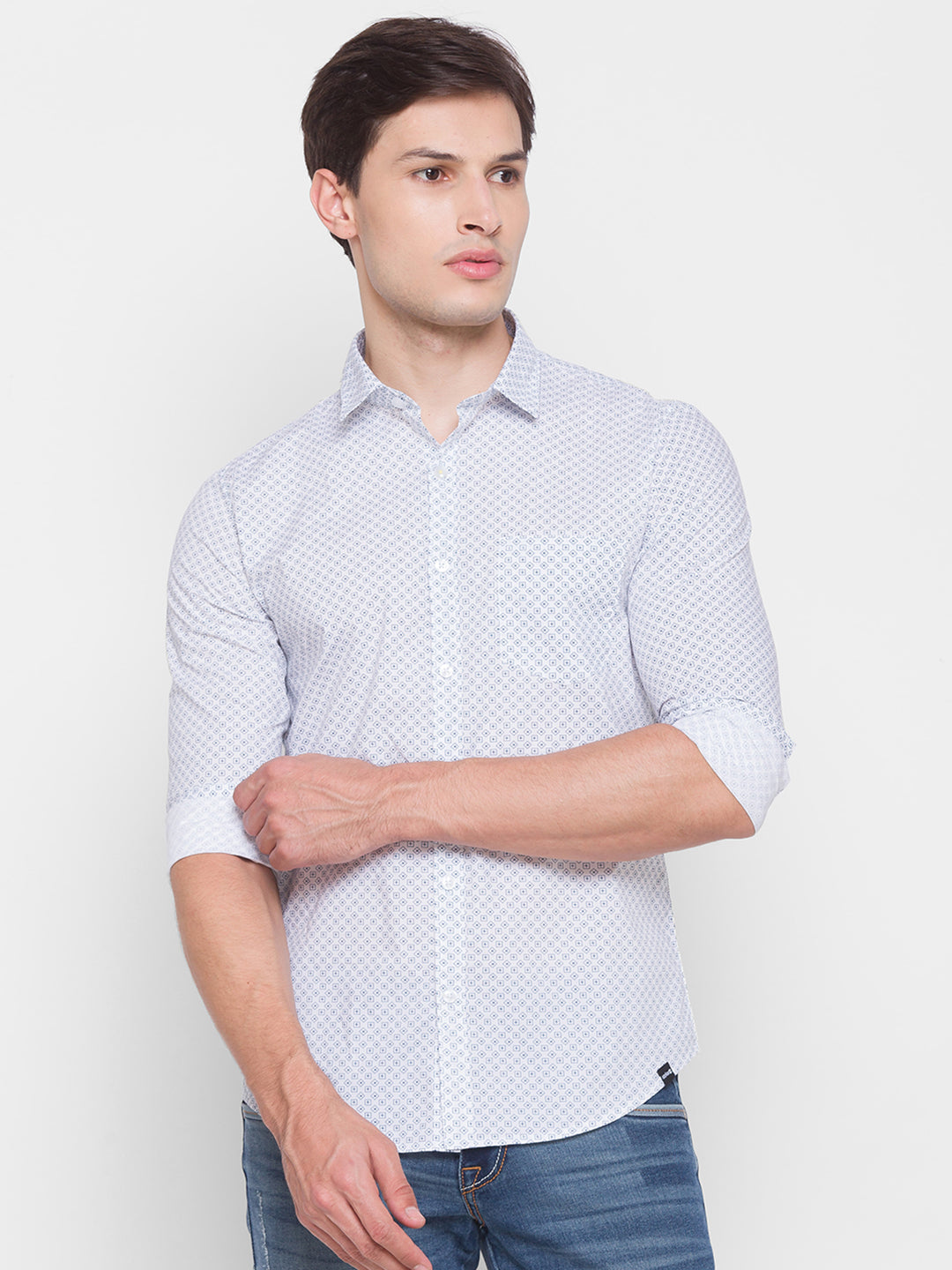 Spykar Slim Fit White Cotton Men Shirt