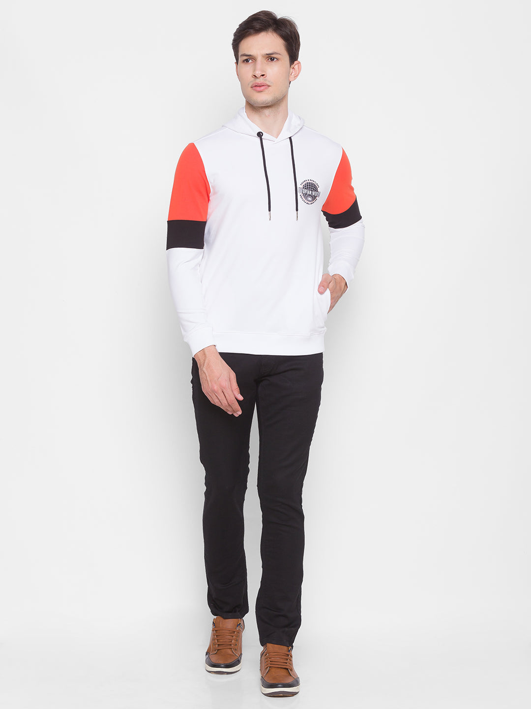 Spykar White Cotton Sweatshirt For Men