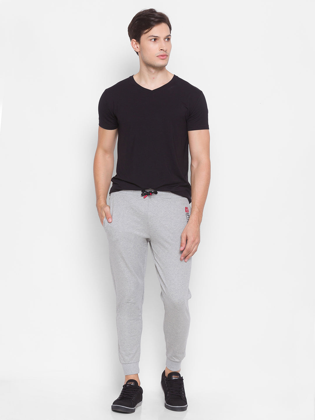 Spykar Men Grey Cotton Slim Fit Mid Rise Trackpant