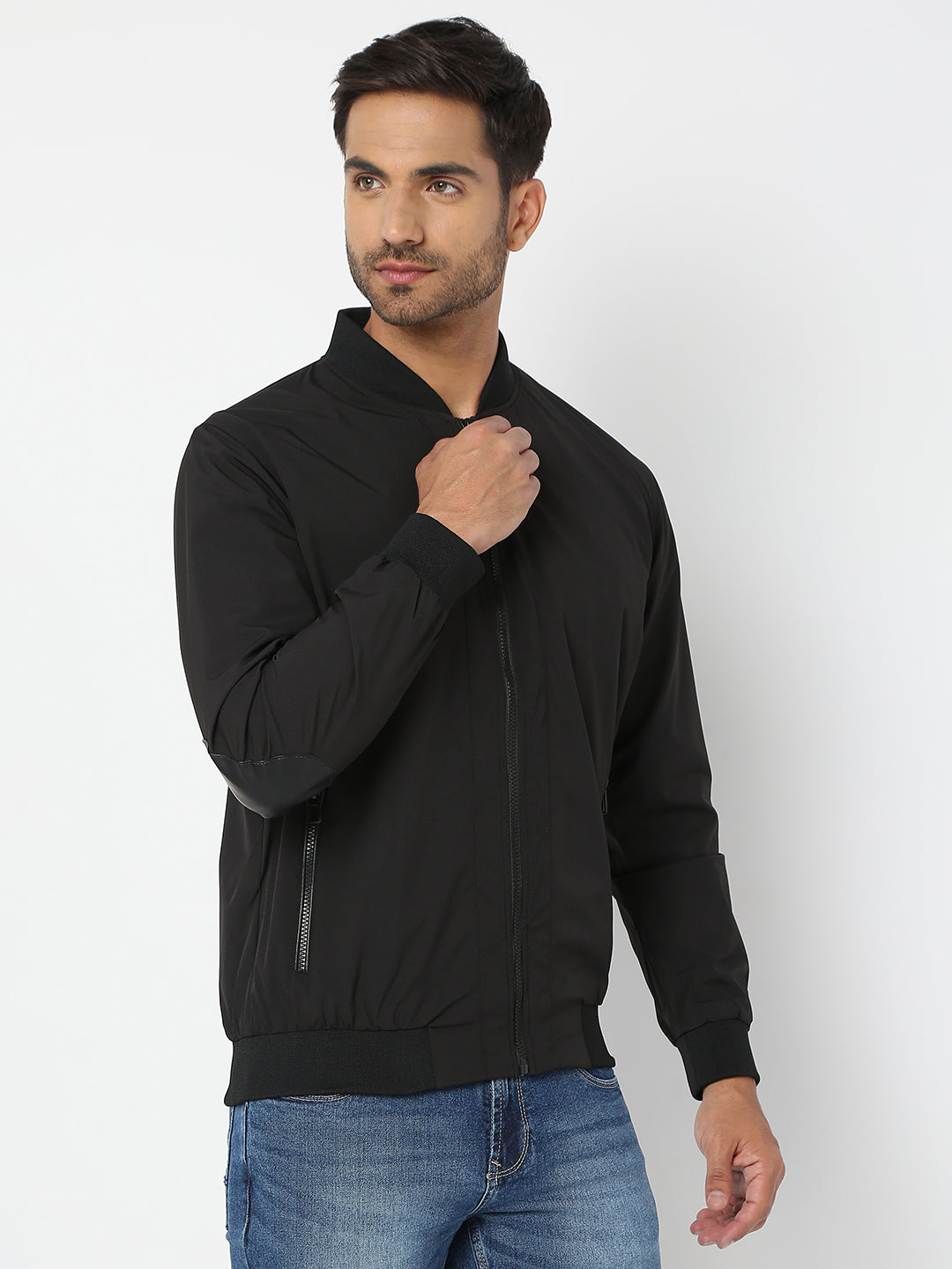 Spykar Men Black Nylon Regular Fit Jacket