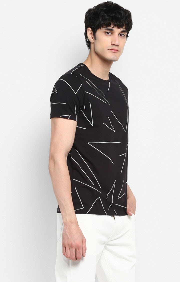 Spykar Black Printed Cotton Men T-Shirts