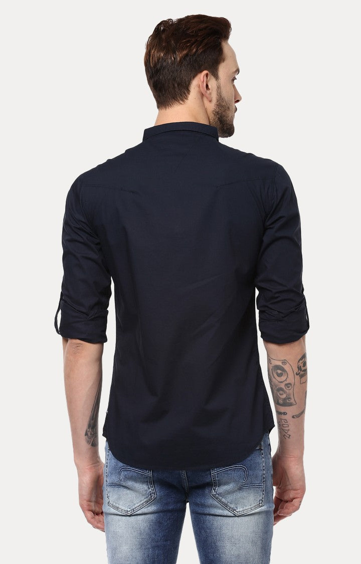 Spykar Men'S Blue Cotton Solid Casual Shirts