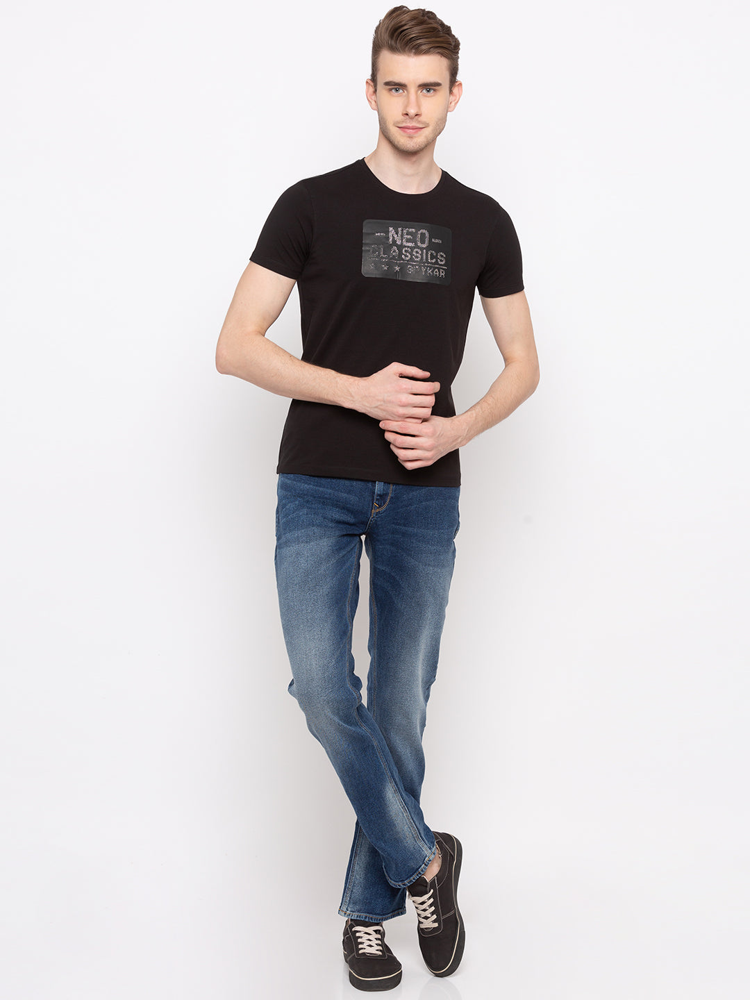 Spykar Men Black Printed Slim Fit T-Shirt