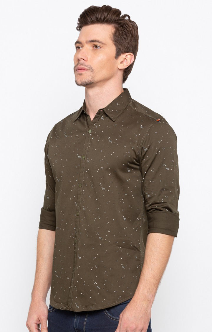 Spykar Men'S Brown Cotton Printed Casual Shirts