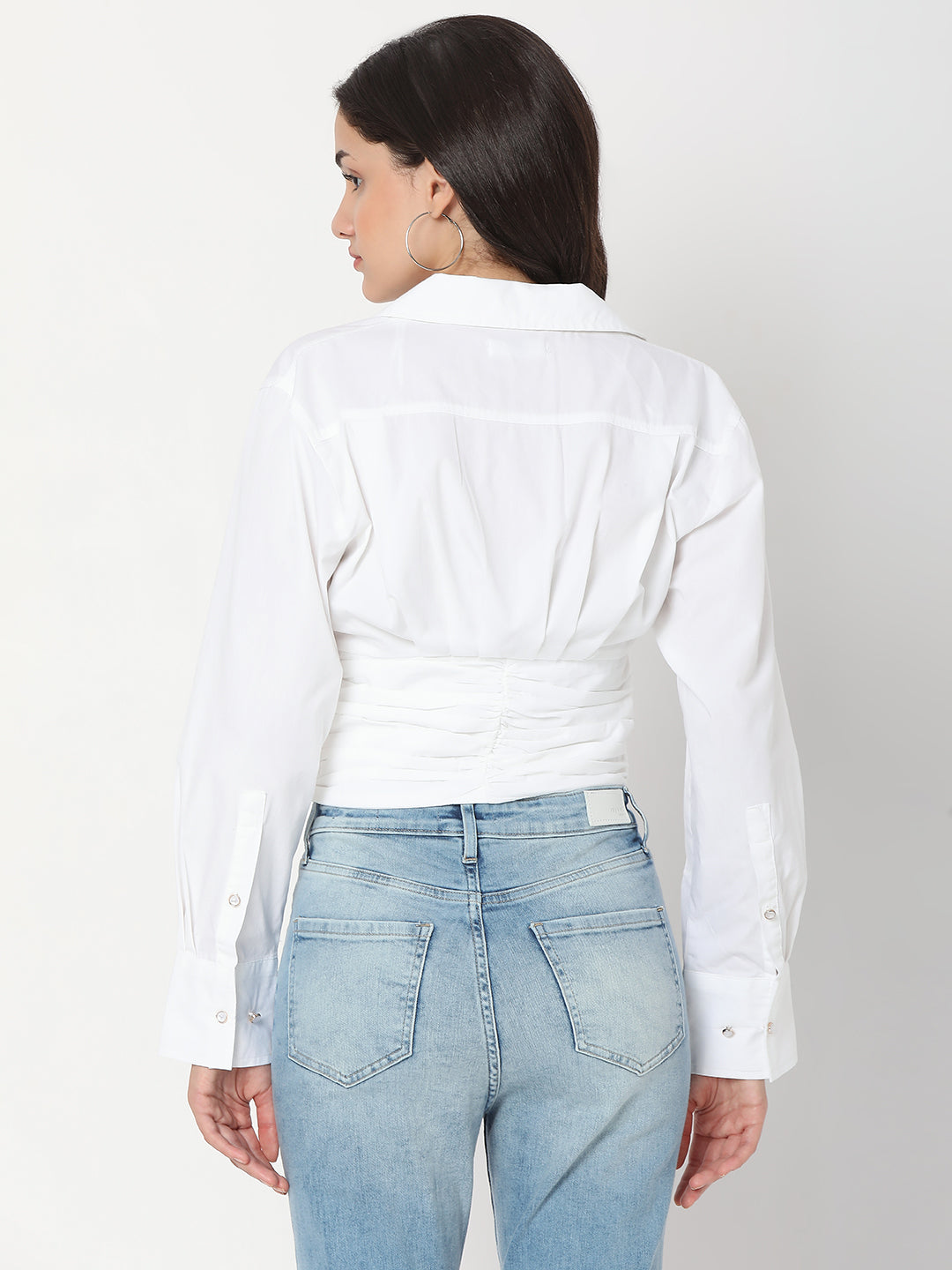 Spykar White Cotton Full Sleeve Plain Shirts For Women