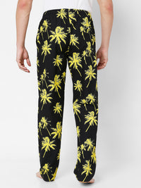 Men Premium Black & Yellow Cotton Printed Pyjama - Underjeans By Spykar