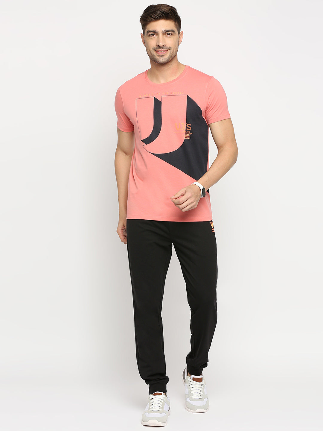 Men Premium Black Cotton Regular Fit Trackpant- Underjeans By Spykar