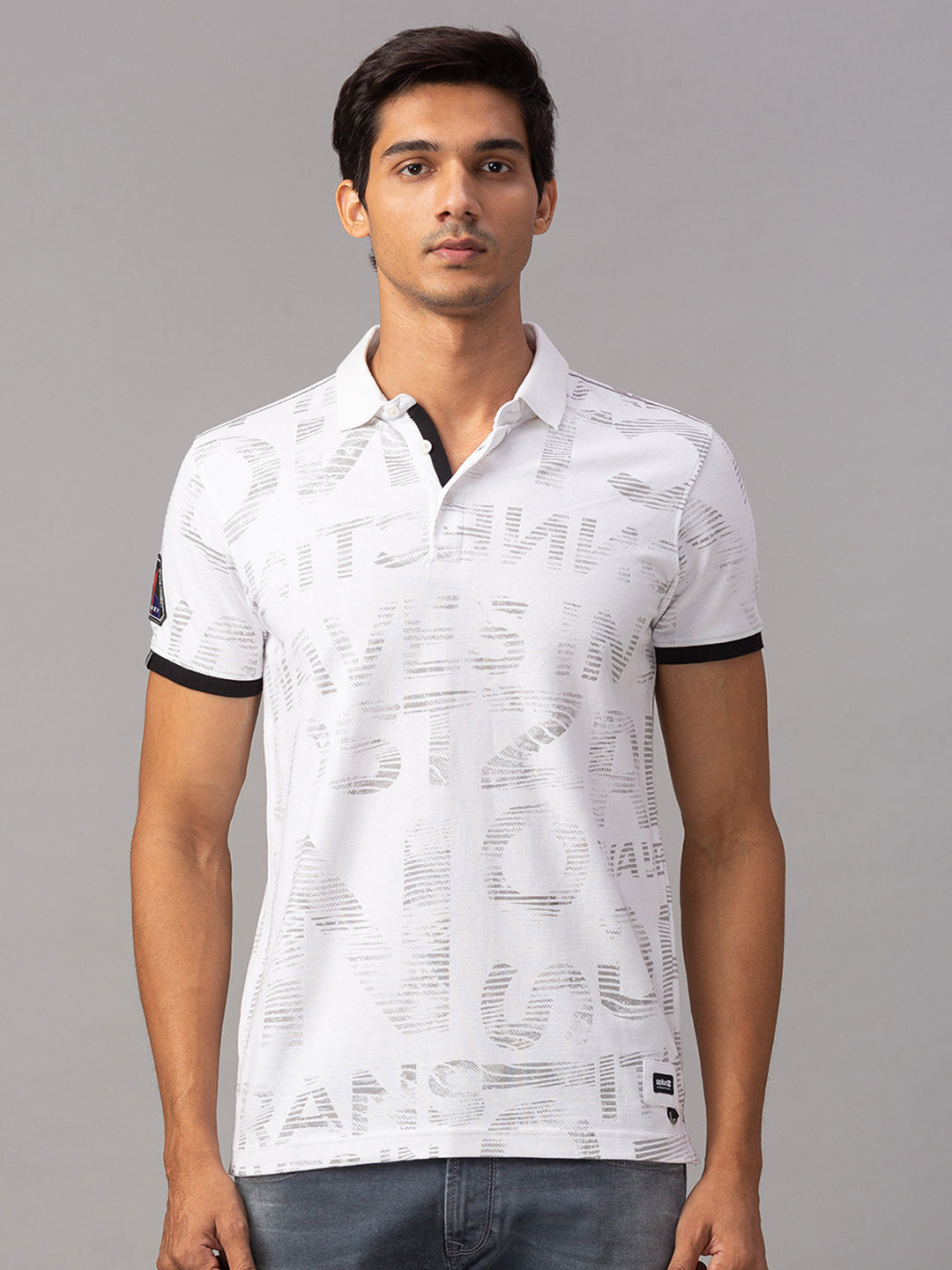 Spykar Men White Cotton Slim Fit Polo T-Shirt