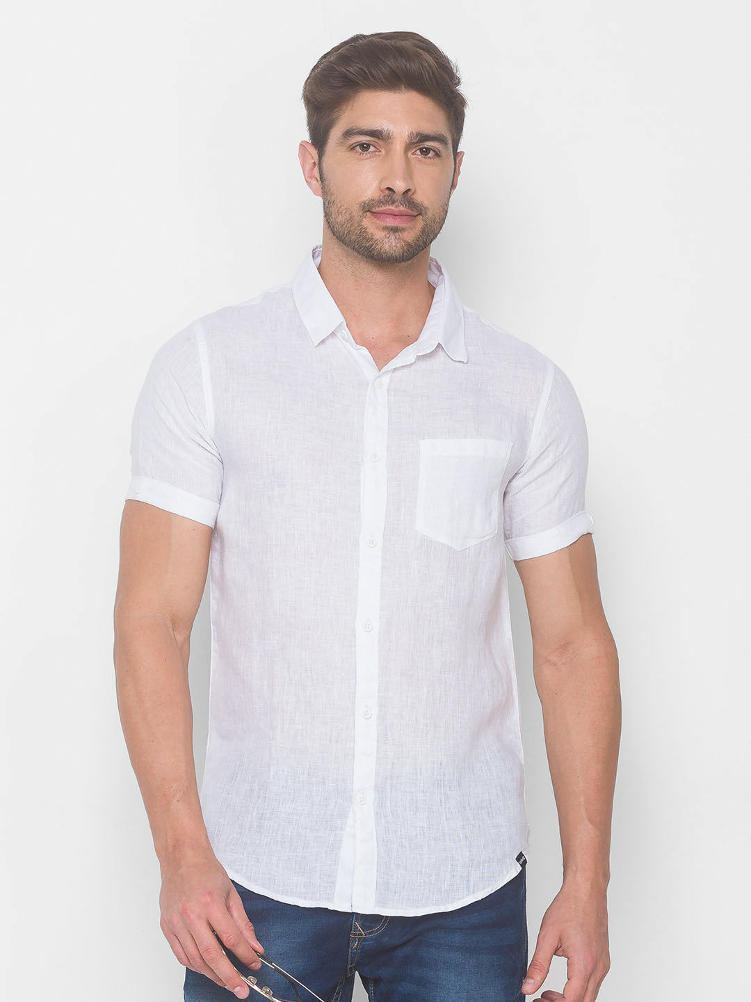 Spykar Men White Cotton Shirts (Slim)