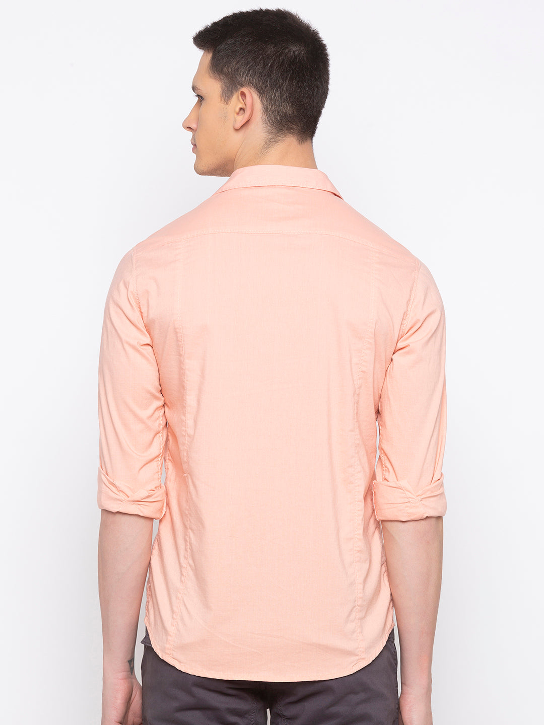 Spykar Men Peach Solid Casual Shirt