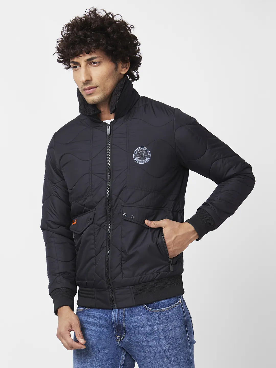 Spykar black bomber sales jacket