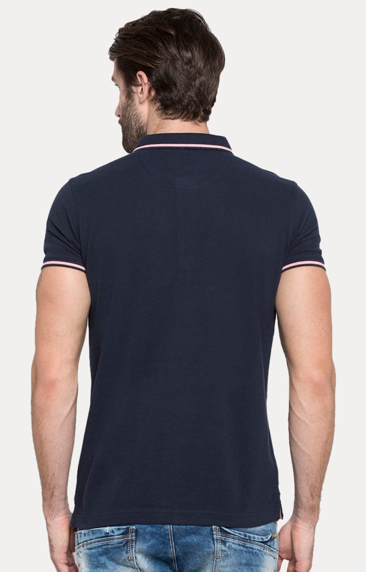 Spykar Blue Solid Slim Fit Polo T-Shirt